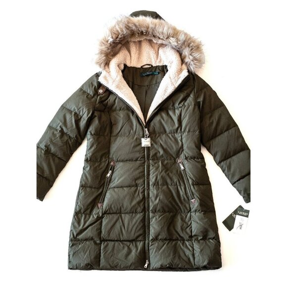 NWT Ralph Lauren Down Feather Faux Fur Hooded Parka Puffer Coat $330 - Size PM - Picture 6 of 7